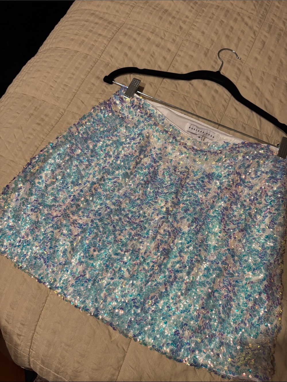 Endless Rose Iridescent Sequin Side Zip Mini Skirt - Blueish Purpleish Size M - Picture 15 of 16